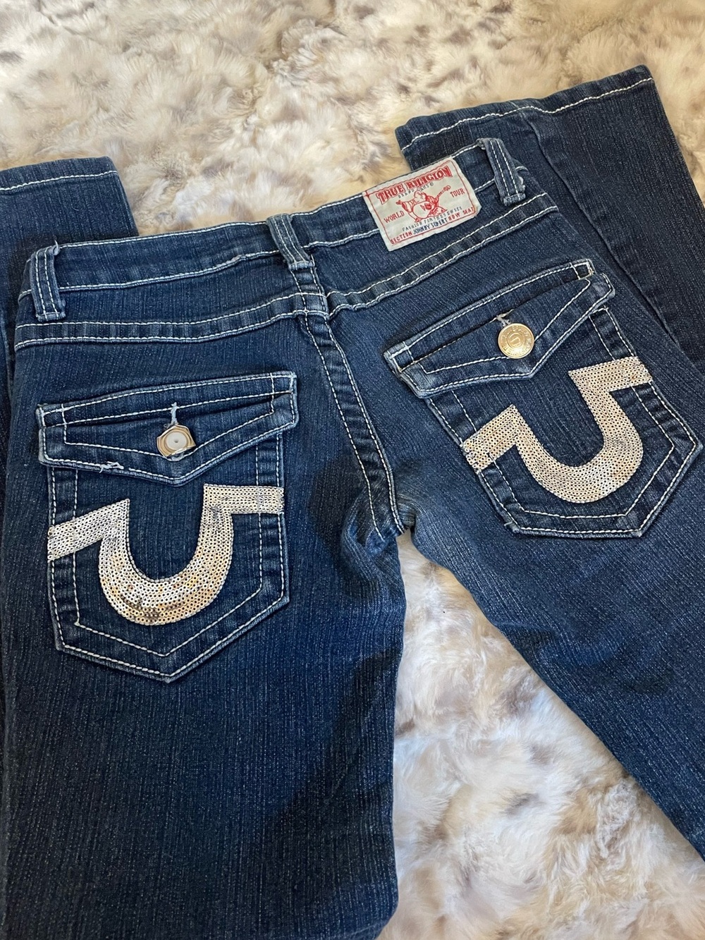 Y2K True Religion Dark Wash Jeans with Rhinestoned Back Pockets